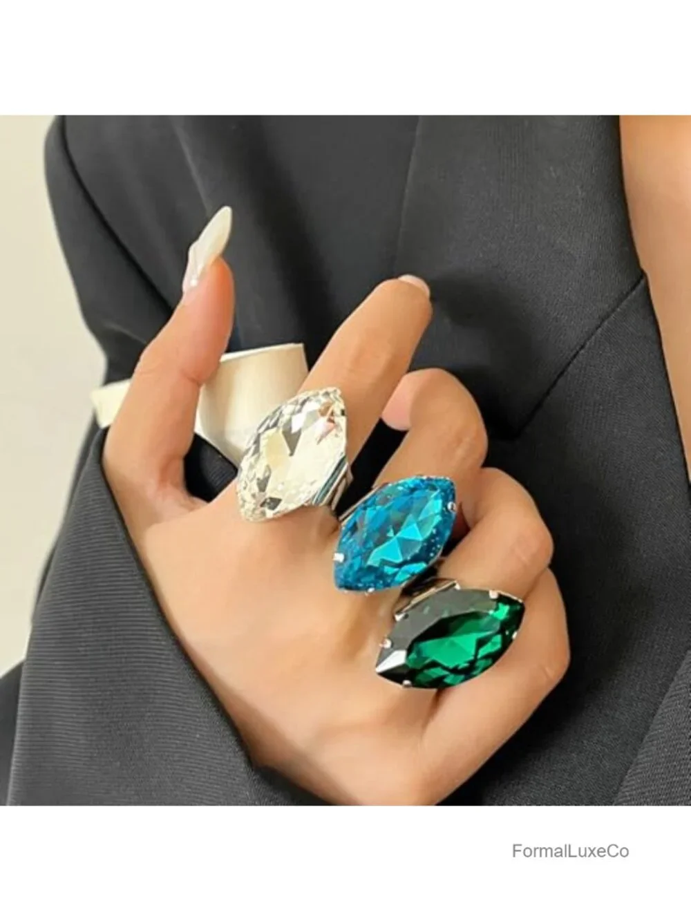 Marquise Rhinestone Cocktail Ring Chunky Statement Ring